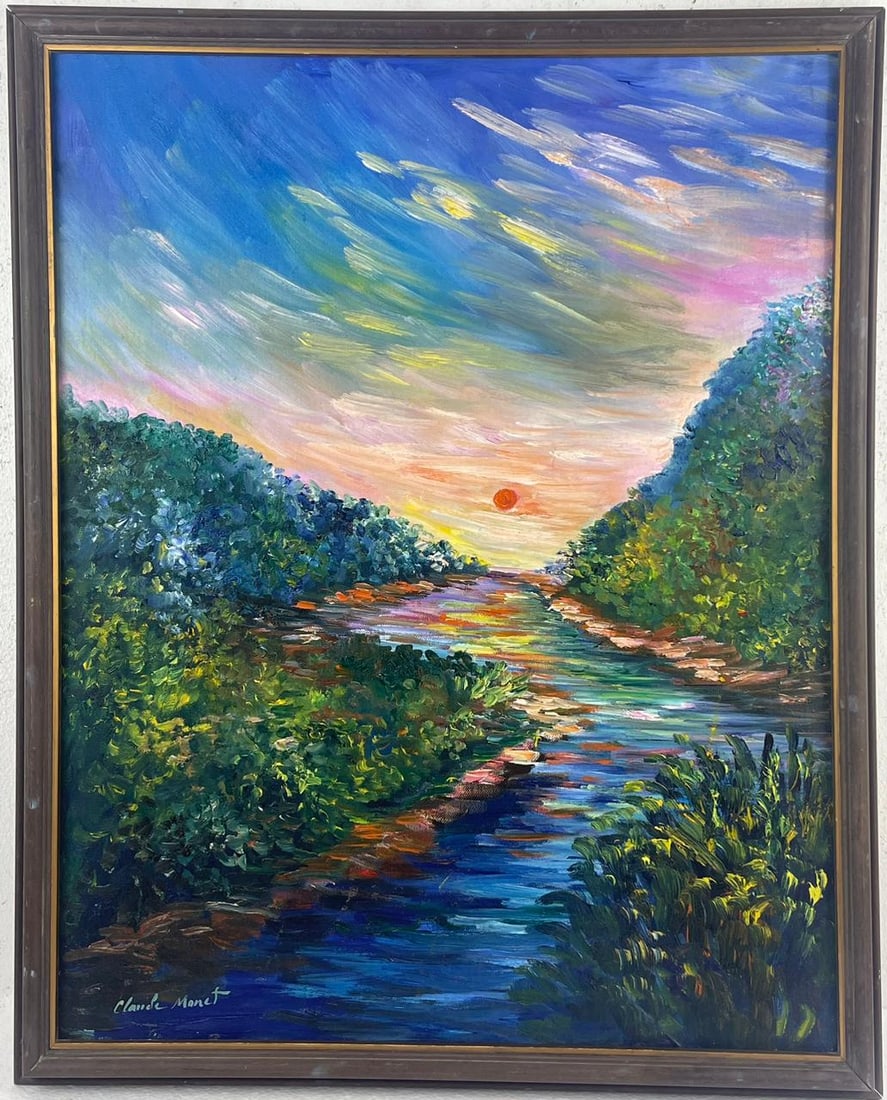 Claude Monet French (Oil on Canvas Painting) in the style of: Rendered in the style of Claude Monet. Technique: Oil on Canvas painting. Measures: 24" x 30" Inches aprox. Provenance: Private collection. "In the style of" means after the artist. The artwork is fra