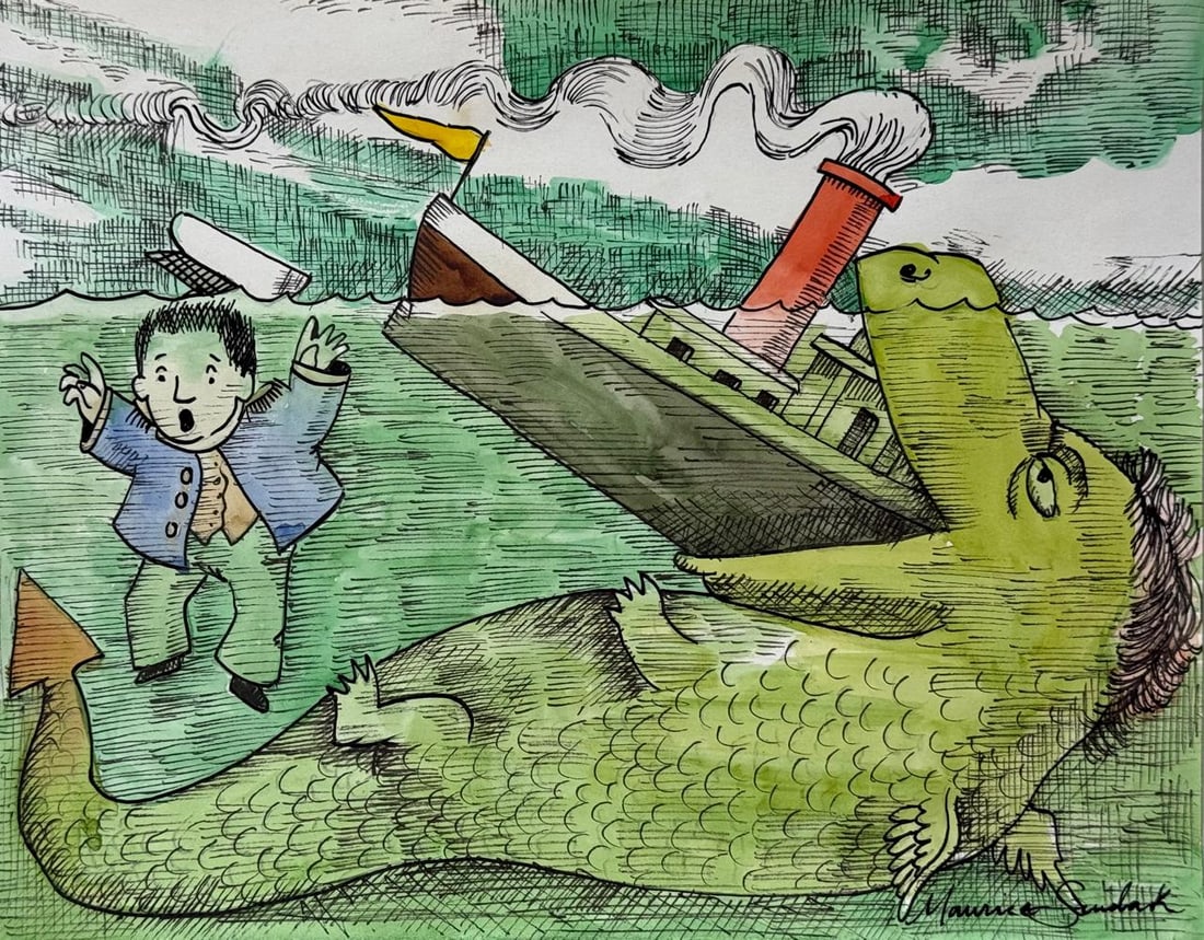 Maurice Sendak (Mixed media on Paper Painting) In the style of: Mixed media painting on paper, rendered in the style of Maurice Sendak. Measures: 8.5” x 11” Inches aprox. Provenance: Private Collection."In the style of" means after the artist. Sendak l