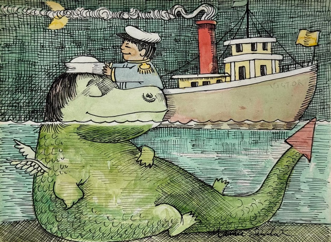 Maurice Sendak (Mixed media on Paper Painting) In the style of: Mixed media painting on paper, rendered in the style of Maurice Sendak. Measures: 8” x 11” Inches aprox. Provenance: Private Collection."In the style of" means after the artist. Sendak liv