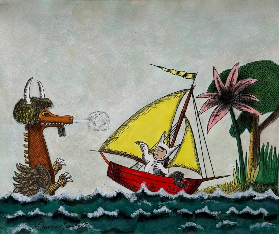 Maurice Sendak (Mixed media on Paper Painting) In the style of: Mixed media painting on paper, rendered in the style of Maurice Sendak. Measures: 9” x 11” Inches aprox. Provenance: Private Collection."In the style of" means after the artist. Sendak liv