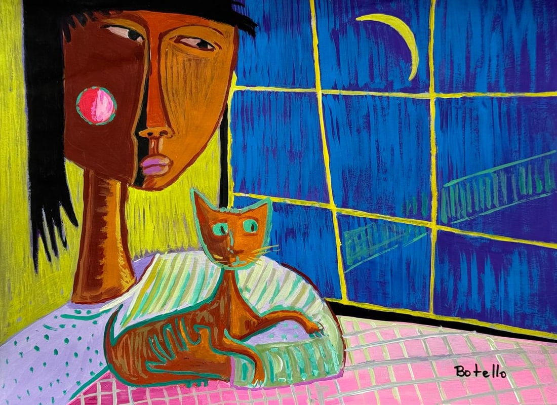 Angel Botello (Mixed media on Paper Painting) In the style of: Mixed media painting on paper, rendered in the style of Angel Botello. Measures: 8.5” x 11.5” Inches aprox. Provenance: Private Collection."In the style of" means after the artist. Botello