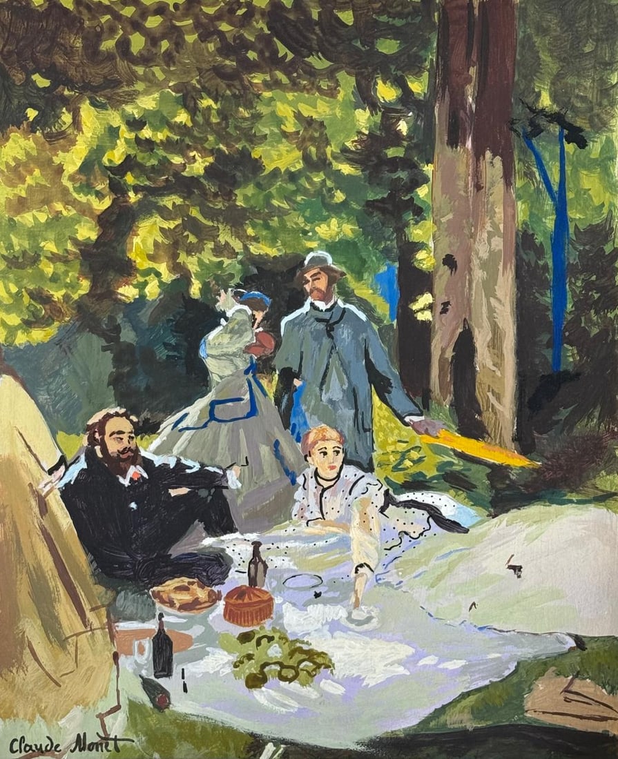 Claude Monet French (Mixed media on Paper Painting) In the style of: Mixed media painting on paper, rendered in the style of Claude Monet. Measures: 8.5” x 10” Inches aprox. Provenance: Private Collection."In the style of" means after the artist. Monet live