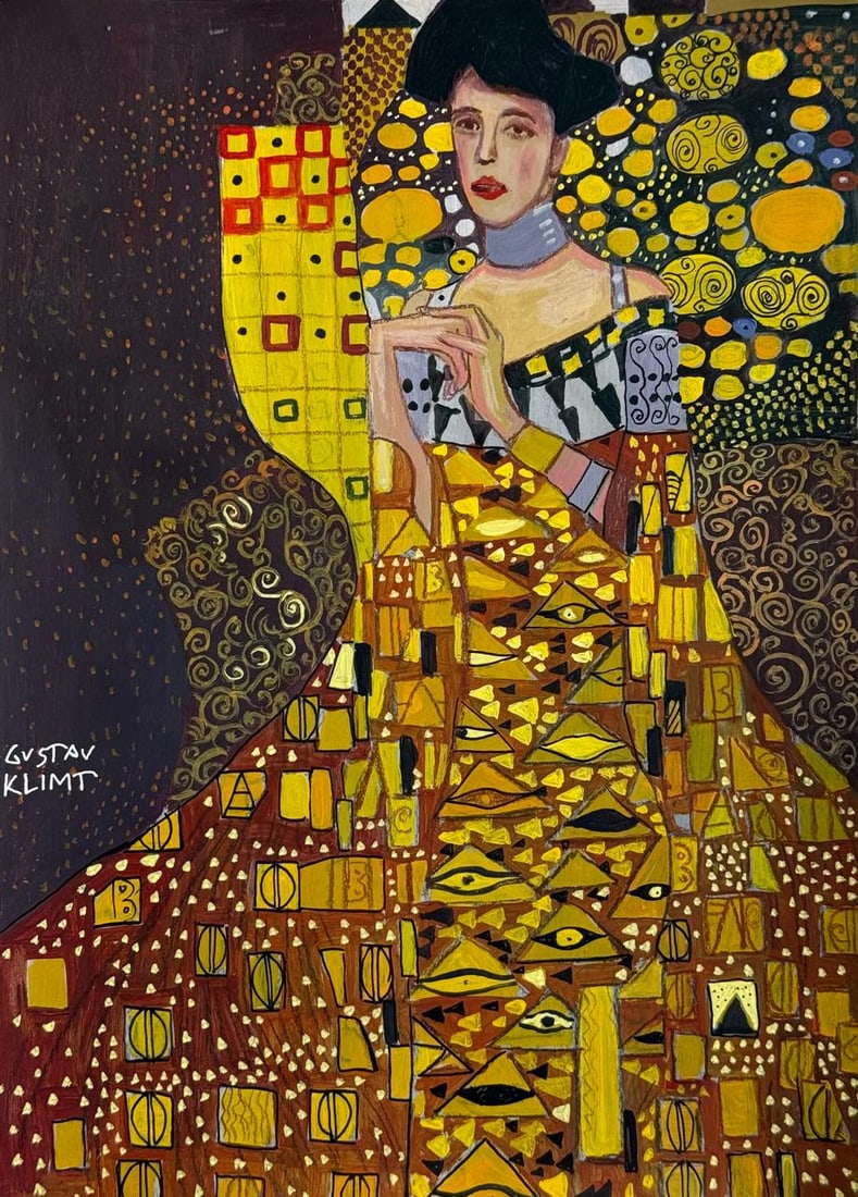Gustav Klimt Austrian (Mixed media on Paper Painting) In the style of: Mixed media painting on paper, rendered in the style of Gustav Klimt. Measures: 8.5” x 12” Inches aprox. Provenance: Private Collection."In the style of" means after the artist. Klimt live