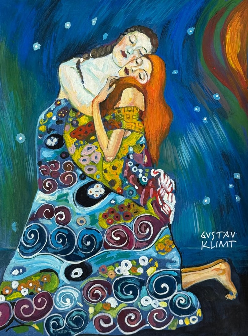 Gustav Klimt Austrian (Mixed media on Paper Painting) In the style of: Mixed media painting on paper, rendered in the style of Gustav Klimt. Measures: 8” x 10.5” Inches aprox. Provenance: Private Collection."In the style of" means after the artist. Klimt live