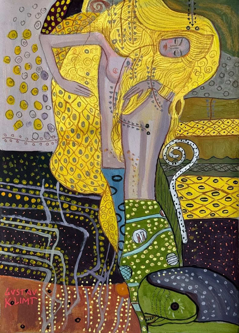 Gustav Klimt Austrian (Mixed media on Paper Painting) In the style of: Mixed media painting on paper, rendered in the style of Gustav Klimt. Measures: 8” x 11” Inches aprox. Provenance: Private Collection."In the style of" means after the artist. Klimt lived 