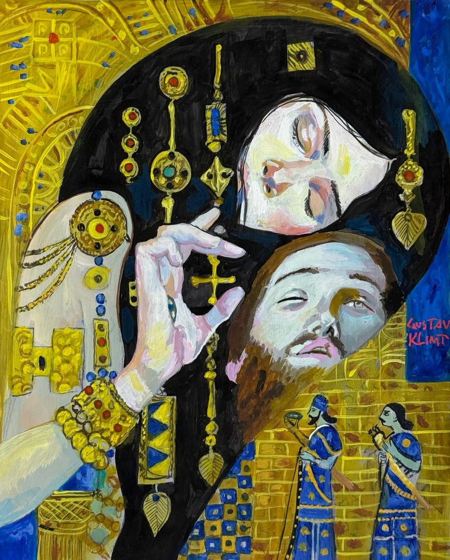 Gustav Klimt Austrian (Mixed media on Paper Painting) In the style of: Mixed media painting on paper, rendered in the style of Gustav Klimt. Measures: 9” x 11” Inches aprox. Provenance: Private Collection."In the style of" means after the artist. Klimt lived 