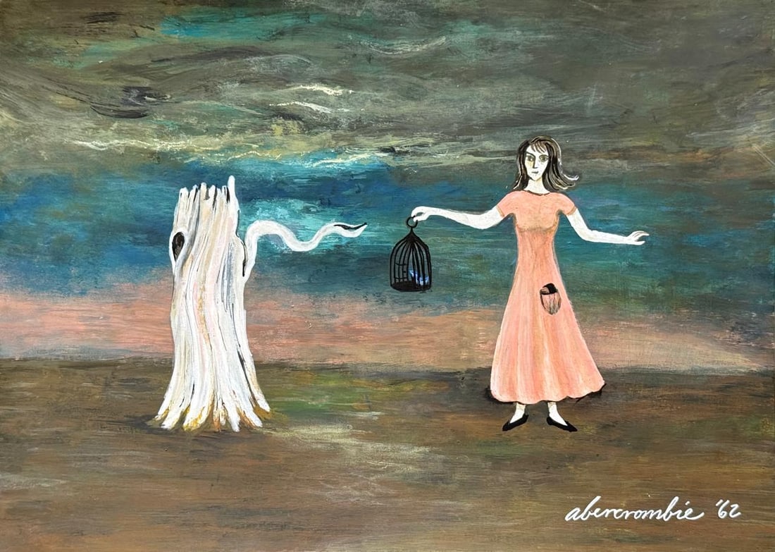 Gertrude Abercrombie American (Mixed media on Paper Painting) In the style of: Mixed media painting on paper, rendered in the style of Gertrude Abercrombie. Measures: 7.5” x 10.5” Inches aprox. Provenance: Private Collection."In the style of" means after the artist. 