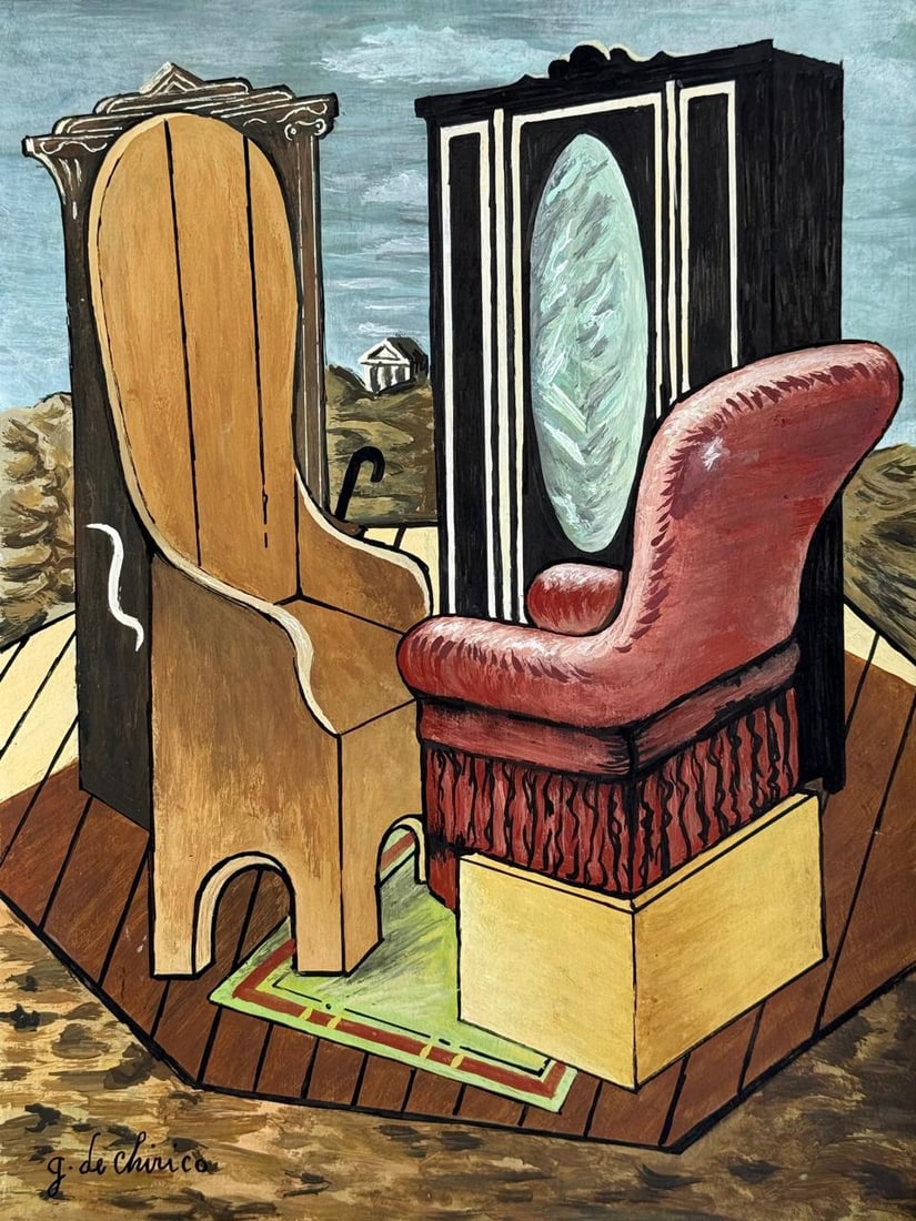 Giorgio de Chirico (Mixed media on Paper Painting) In the style of (1 of 4)