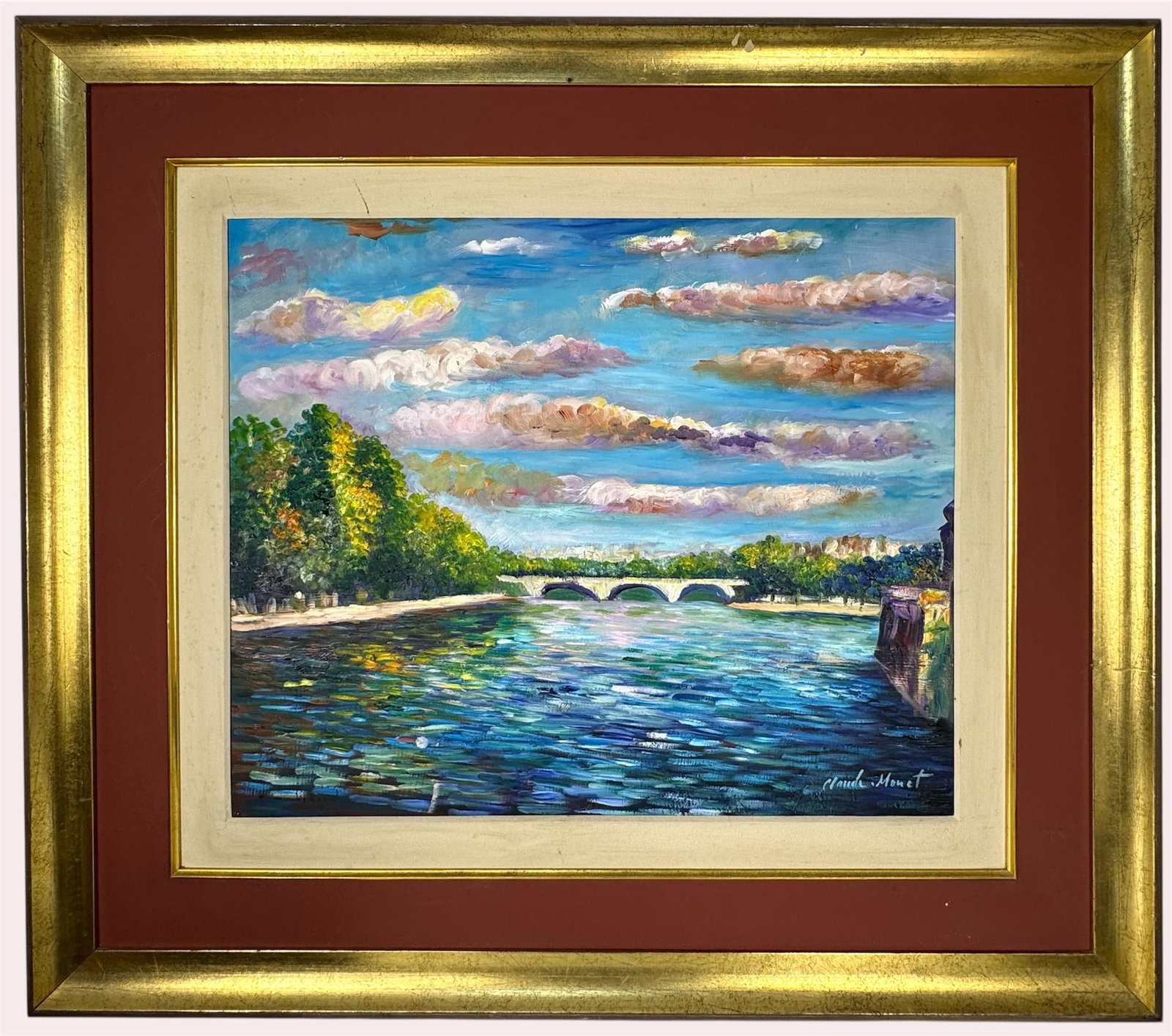 Claude Monet French (Oil on Canvas Painting) in the style of: Rendered in the style of Claude Monet. Technique: Oil on Canvas painting. Measures: 30" x 34" Inches aprox. Provenance: Private collection. "In the style of" means after the artist. The artwork is fra