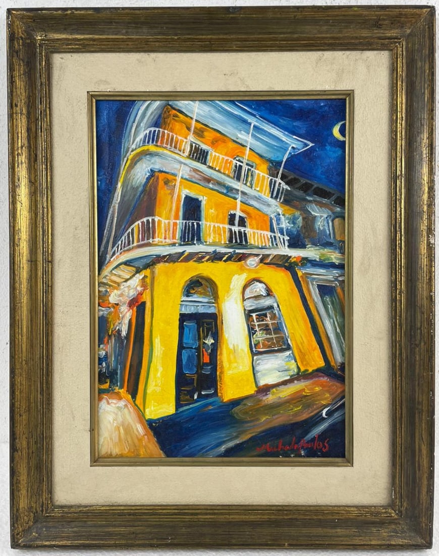 James Michalopoulos (Oil on Canvas Painting) in the style of: Rendered in the style of James Michalopoulos. Technique: Oil on Canvas painting. Measures: 15" x 19" Inches aprox. Provenance: Private collection. "In the style of" means after the artist. The artwork