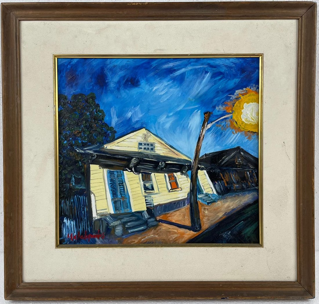 James Michalopoulos (Oil on Canvas Painting) in the style of: Rendered in the style of James Michalopoulos. Technique: Oil on Canvas painting. Measures: 19.5" x 20.5" Inches aprox. Provenance: Private collection. "In the style of" means after the artist. The art