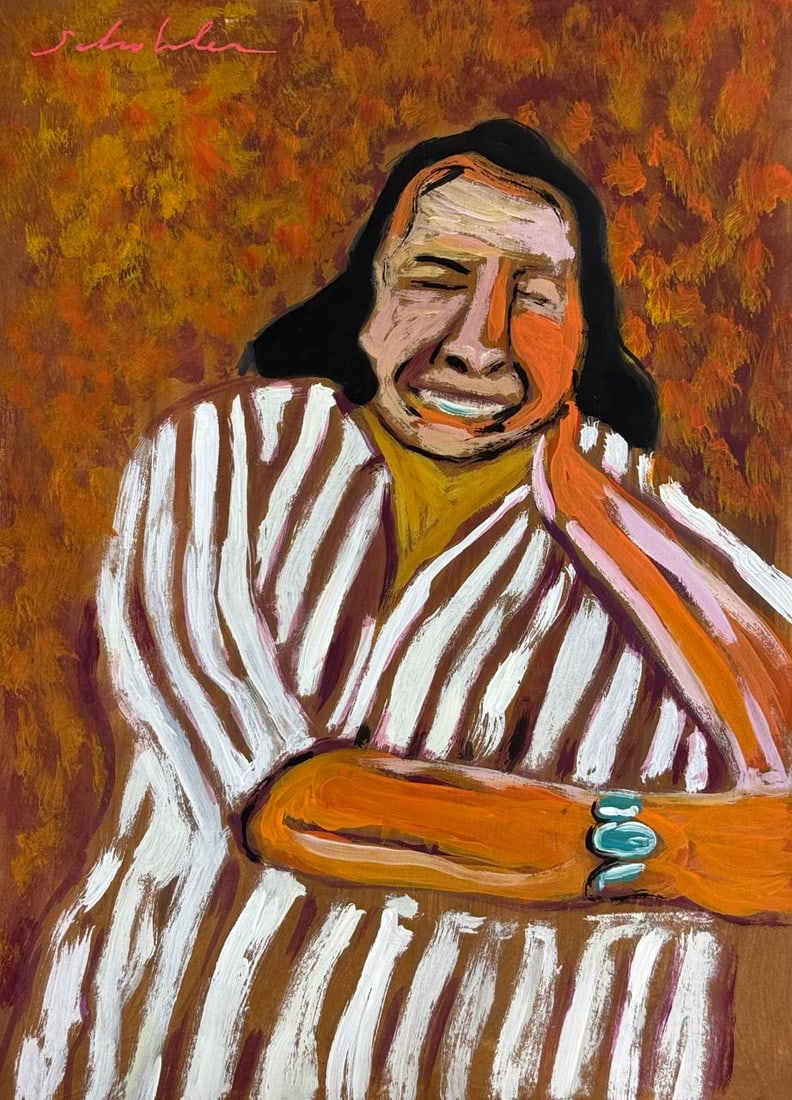 Fritz Scholder (Mixed media on Paper Painting) In the style of: Mixed media painting on paper, rendered in the style of Fritz Scholder. Measures: 8.5” x 12” Inches aprox. Provenance: Private Collection."In the style of" means after the artist. Scholder