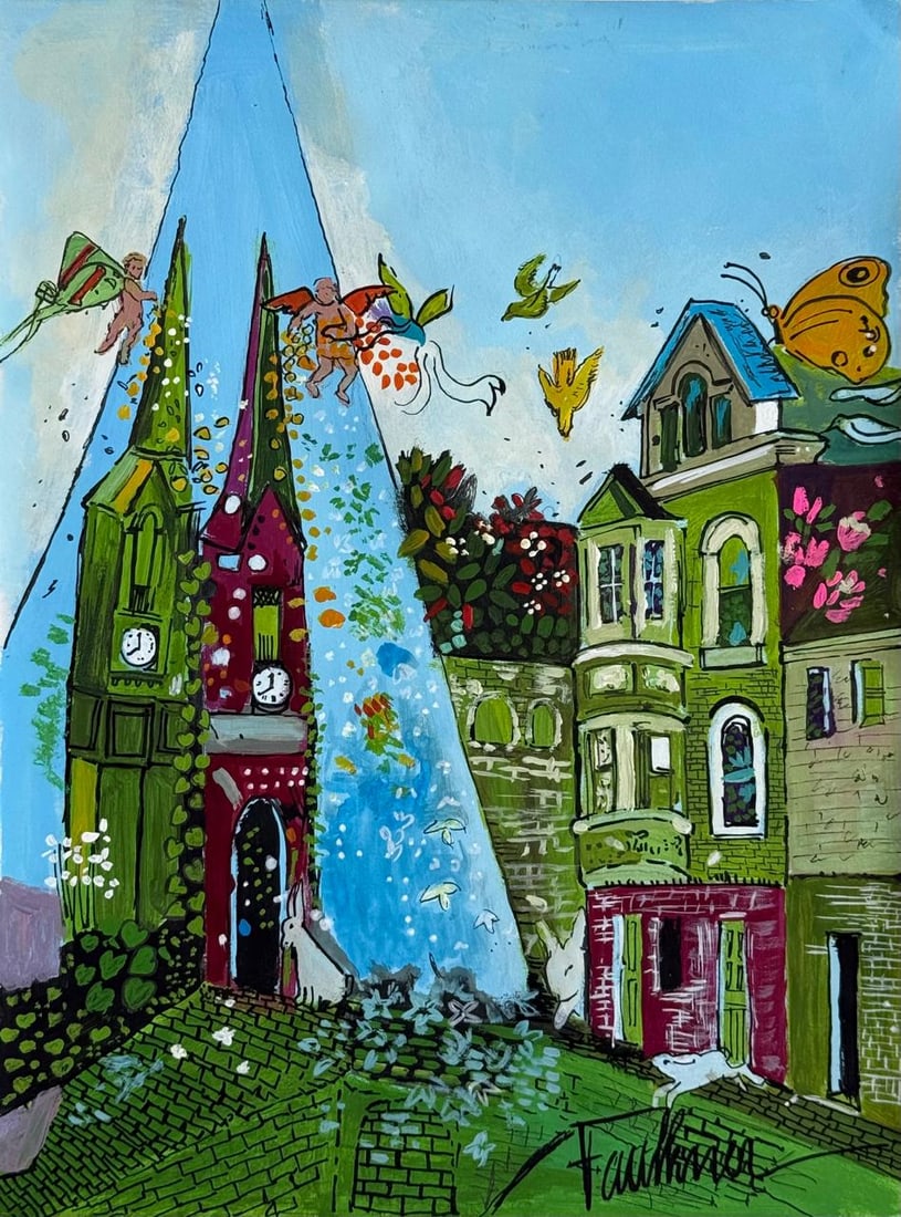 Henry Faulkner (Mixed media on Paper Painting) In the style of (1 of 4)