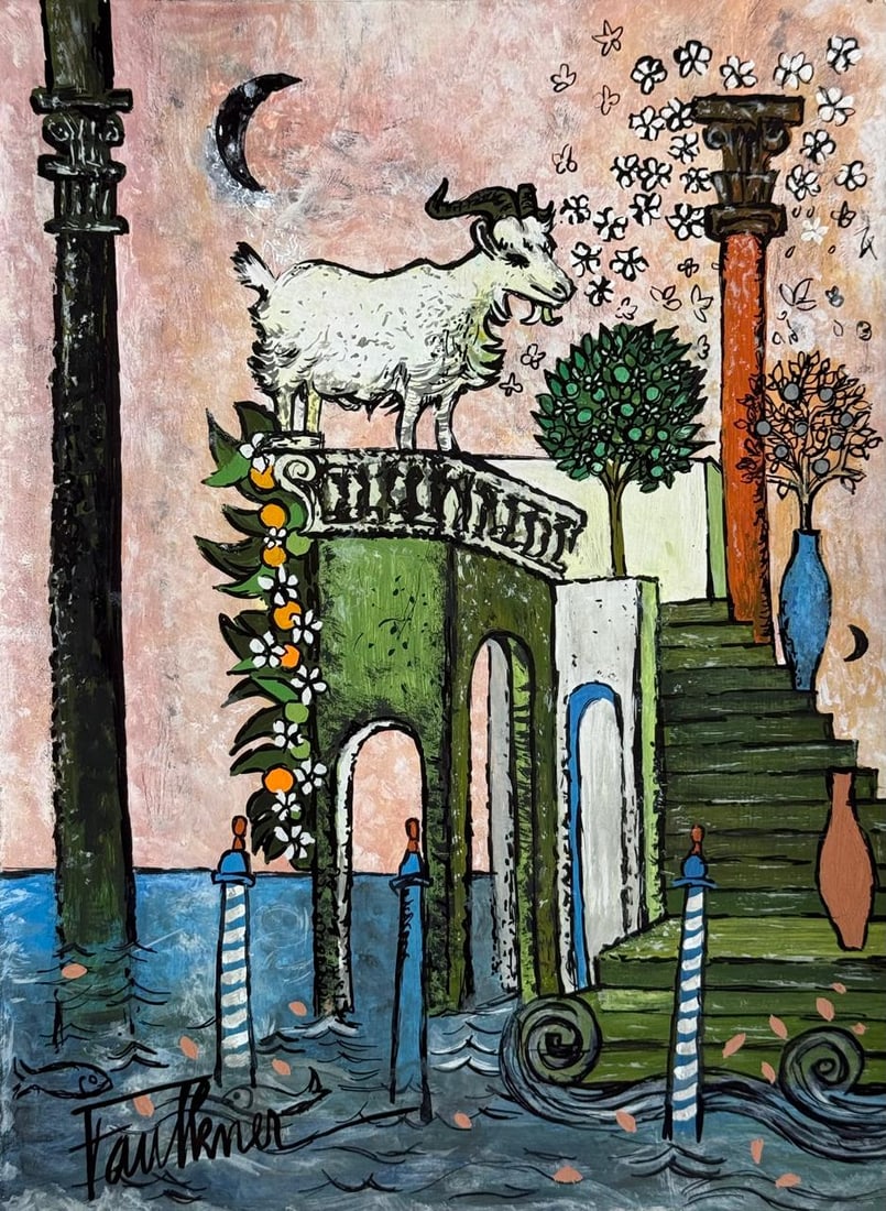 Henry Faulkner (Mixed media on Paper Painting) In the style of (1 of 4)