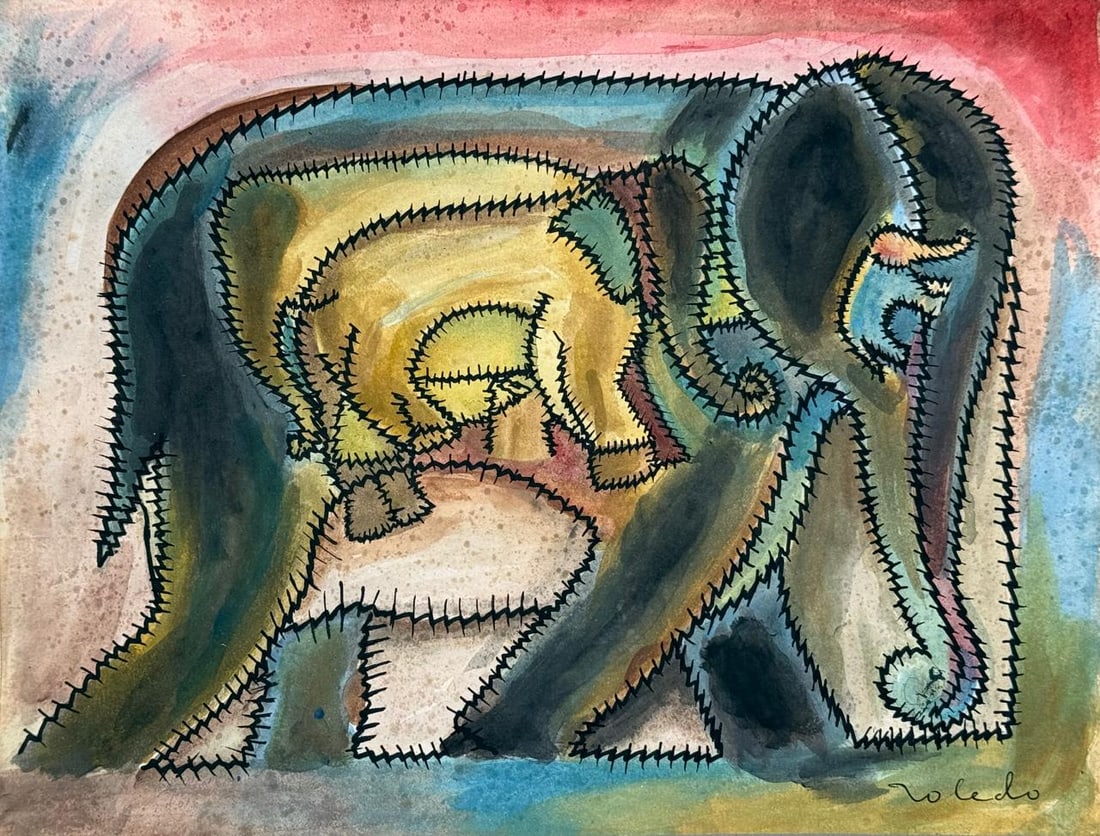 Francisco Toledo (Mixed media on Paper Painting) In the style of: Mixed media painting on paper, rendered in the style of Francisco Toledo Measures: 8.5” x 11” Inches aprox. Provenance: Private Collection. "In the style of" means after the artist. Toledo