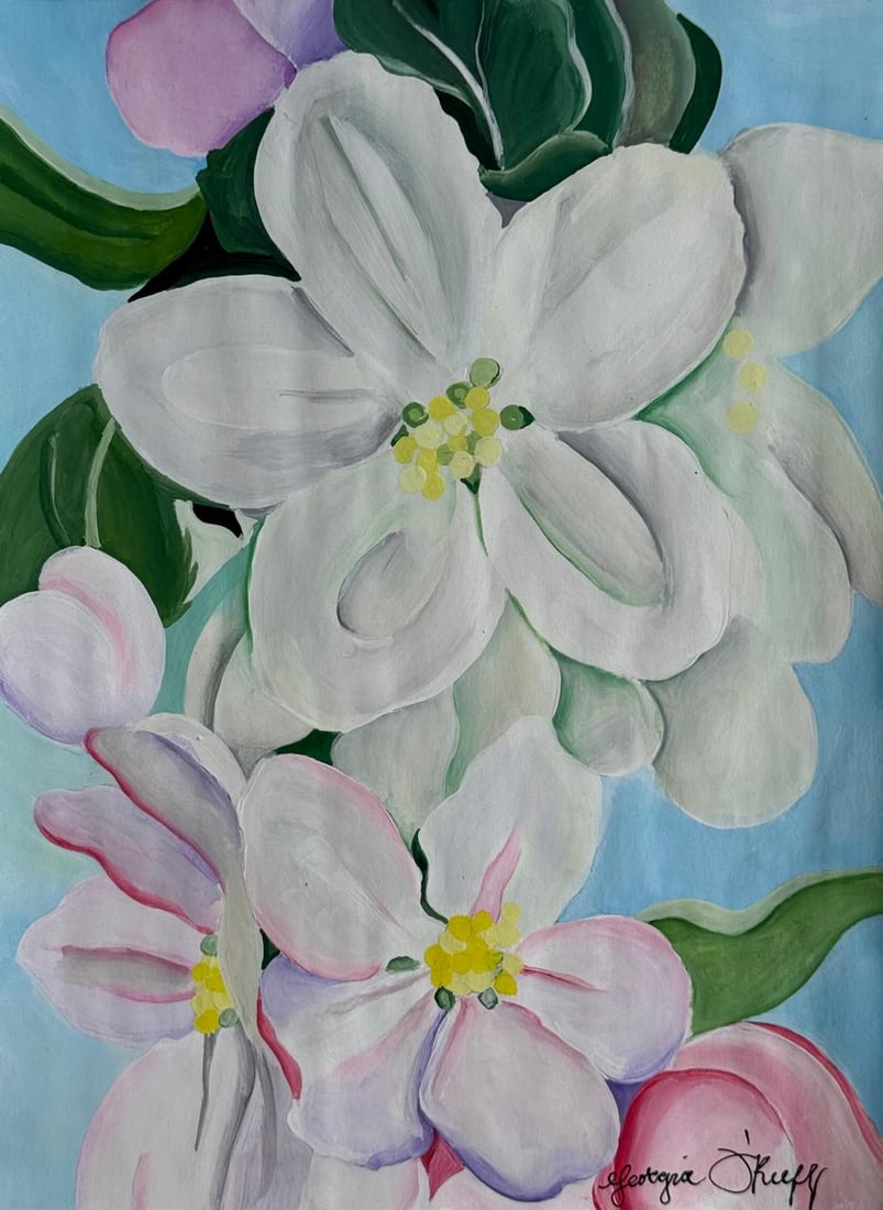 Georgia O'Keeffe (Mixed Media On Paper Painting) In the style of (1 of 4)