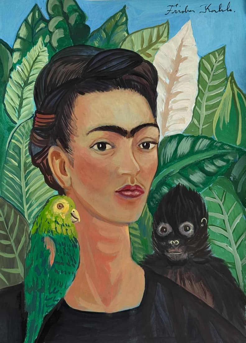 Frida Kahlo Mexican (Mixed media on Paper Painting) In the style of (1 of 4)