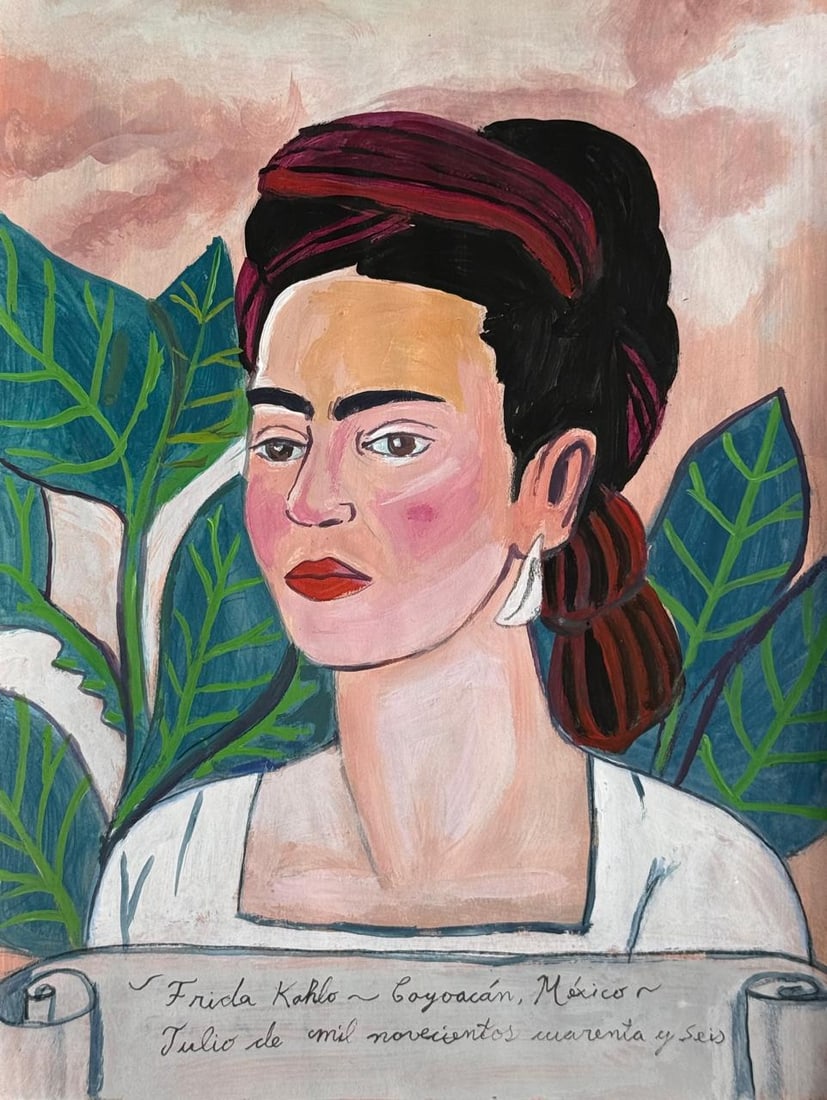 Frida Kahlo Mexican (Mixed media on Paper Painting) In the style of (1 of 4)