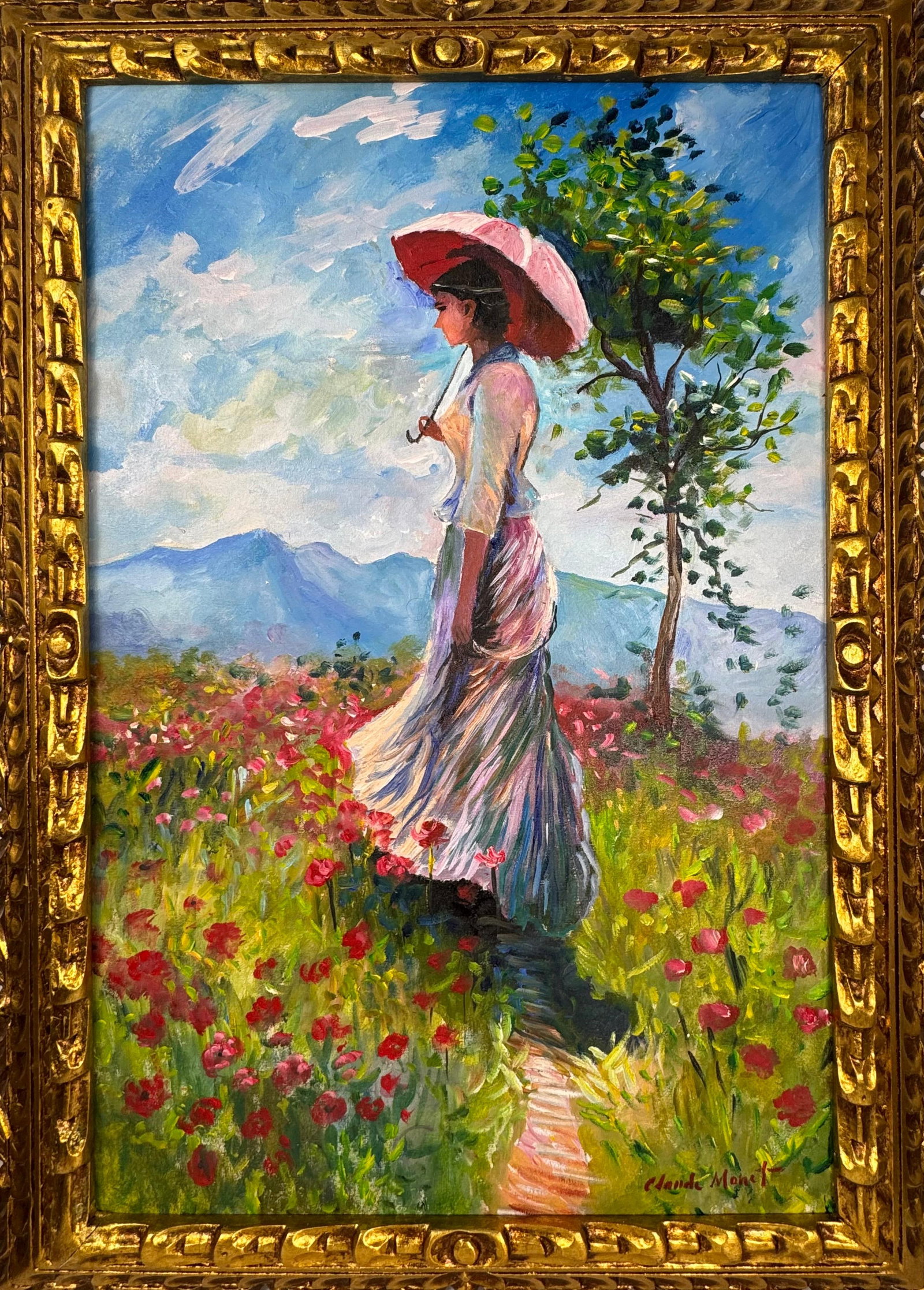 Claude Monet French (Oil on Canvas Painting) in the style of: Rendered in the style of Claude Monet. Technique: Oil on Canvas painting. Measures: 21" x 29" Inches aprox. Provenance: Private collection. "In the style of" means after the artist. The artwork is fra