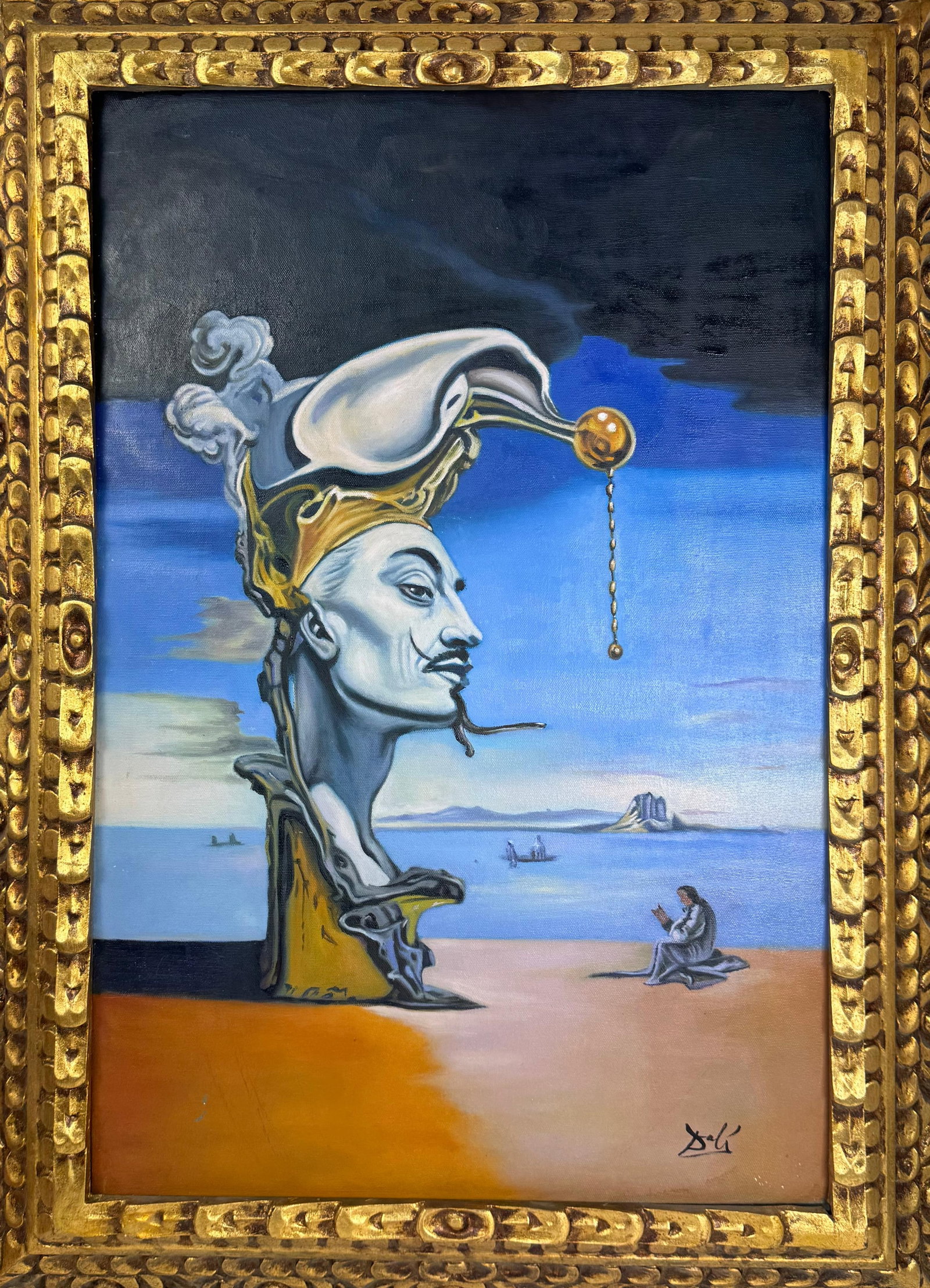 Salvador Dali Spanish (Oil on Canvas Painting) in the style of: Rendered in the style of Salvador Dali. Technique: Oil on Canvas painting. Measures: 21 x 29 Inches aprox. Provenance: Private collection. "In the style of" means after the artist. The artwork is fram