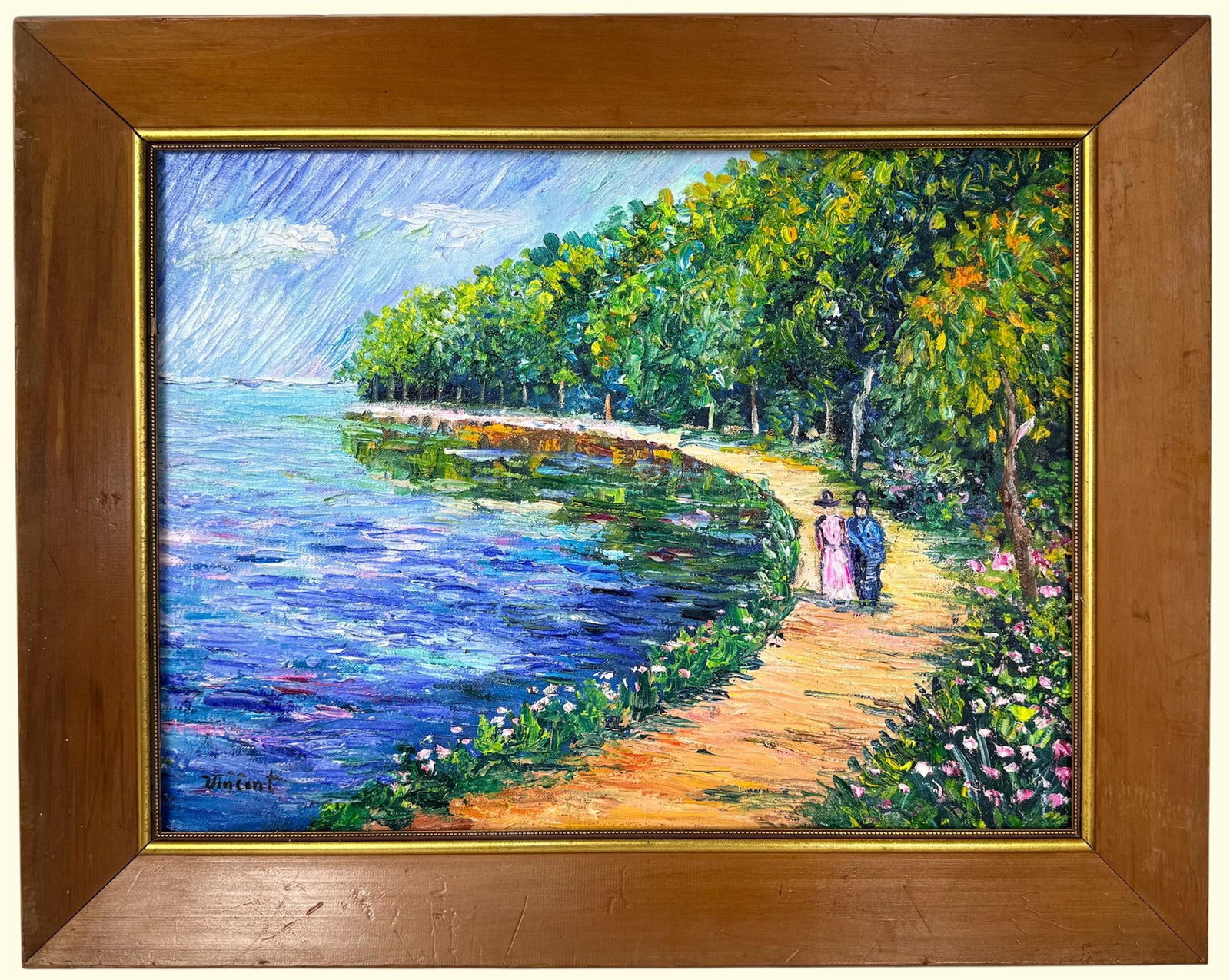 Vincent Van Gogh Dutch (Oil on Canvas Painting) in the style of: Rendered in the style of Vincent Van Gogh. Technique: Oil on Canvas Painting. Measures: 20.5" x 26" Inches. Provenance:Private Collection. "In the style of" means after the artist. The work is framed.