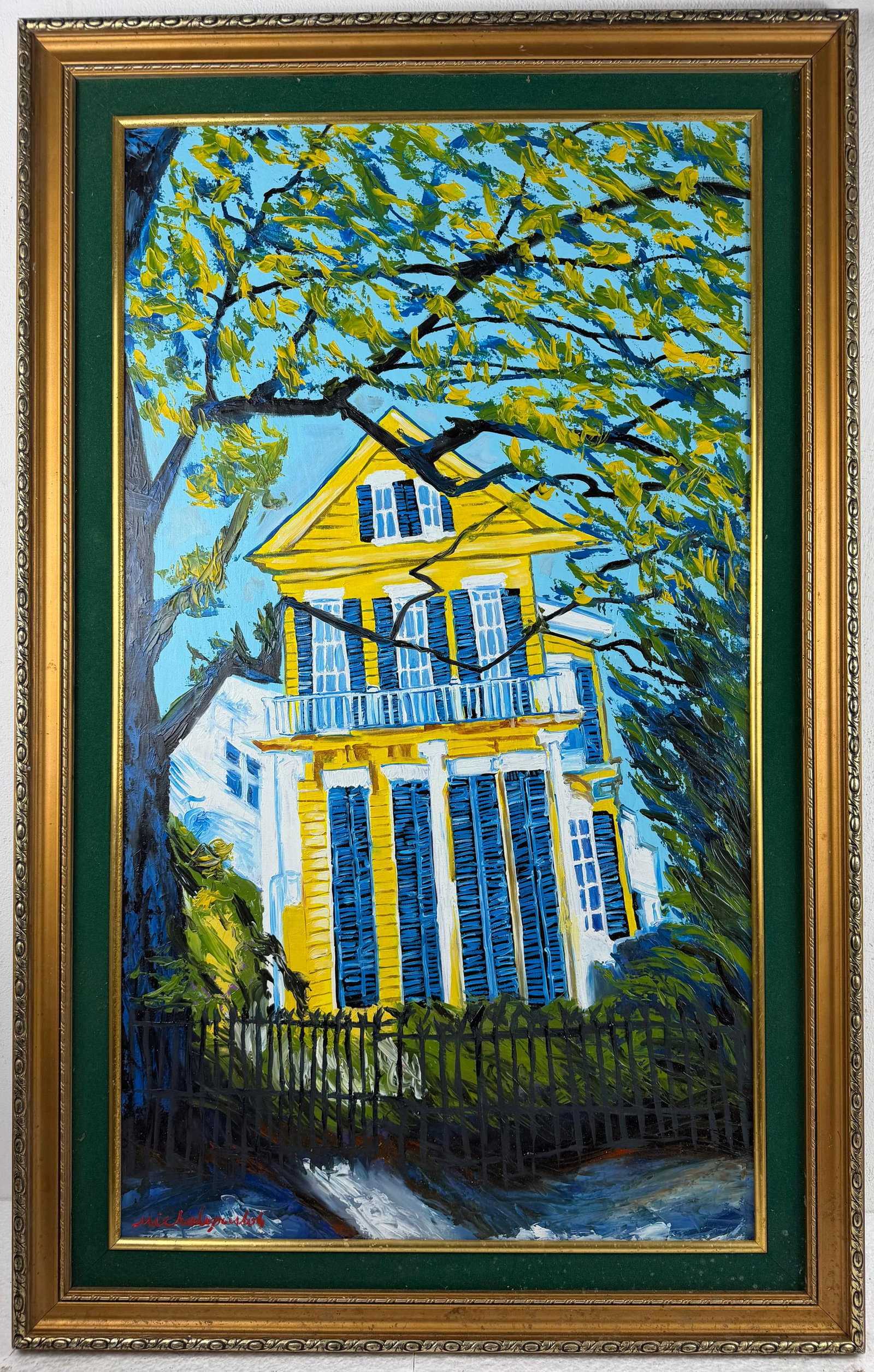 James Michalopoulos (Oil on Canvas Painting) in the style of: Rendered in the style of James Michalopoulos. Technique: Oil on Canvas painting. Measures: 23" x 47" Inches aprox. Provenance: Private collection. "In the style of" means after the artist. The artwork
