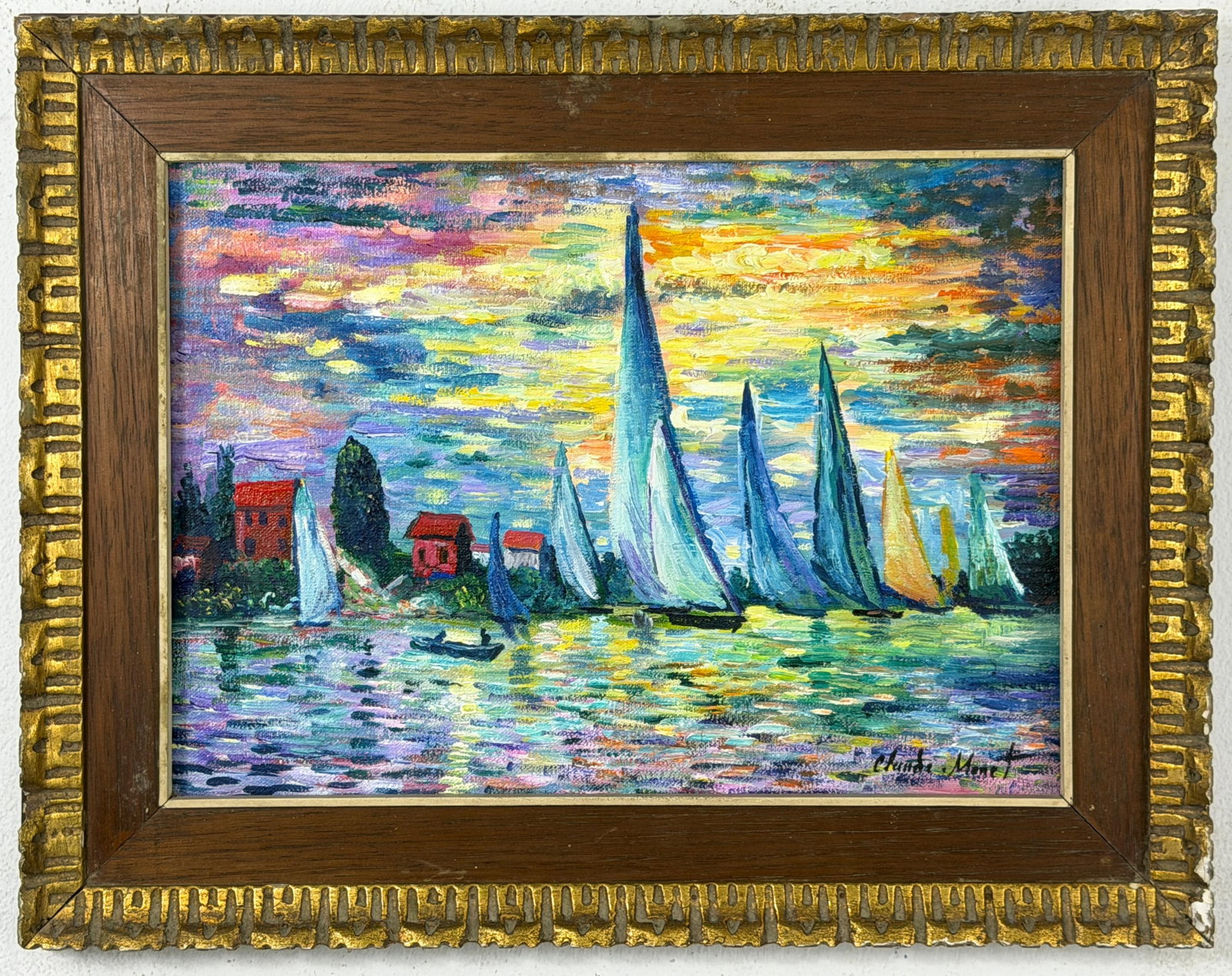 Claude Monet French (Oil on Canvas Painting) in the style of: Rendered in the style of Claude Monet. Technique: Oil on Canvas painting. Measures: 14.5" x 18.5" Inches aprox. Provenance: Private collection. "In the style of" means after the artist. The artwork is