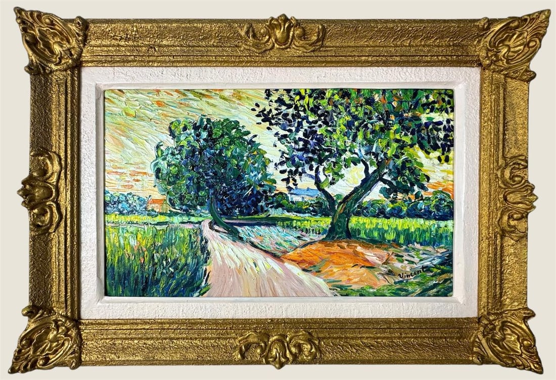 Vincent Van Gogh Dutch (Oil on Canvas Painting) in the style of: Rendered in the style of Vincent Van Gogh. Technique: Oil on Canvas Painting. Measures: 18.5" x 26.5" Inches. Provenance:Private Collection. "In the style of" means after the artist. The work is frame