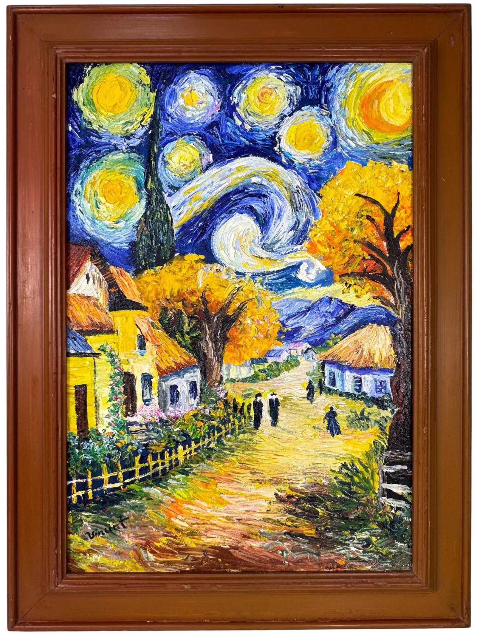 Vincent Van Gogh Dutch (Oil on Canvas Painting) in the style of: Rendered in the style of Vincent Van Gogh. Technique: Oil on Canvas Painting. Measures: 20.5" x 27.5" Inches. Provenance:Private Collection. "In the style of" means after the artist. The work is frame