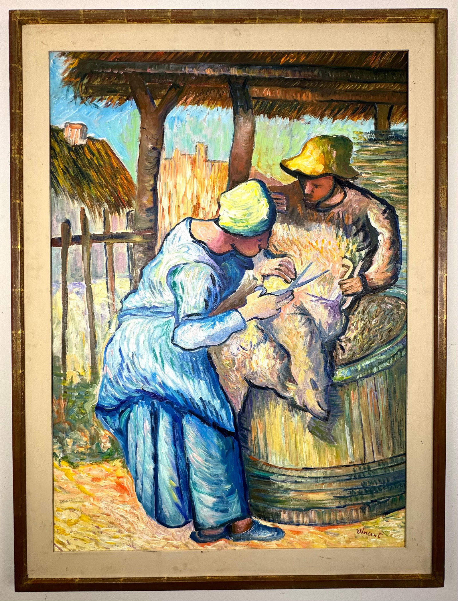 Vincent Van Gogh Dutch (Oil on Canvas Painting) in the style of: Rendered in the style of Vincent Van Gogh. Technique: Oil on Canvas Painting. Measures: 29.5" x 39" Inches. Provenance:Private Collection. "In the style of" means after the artist. The work is framed.