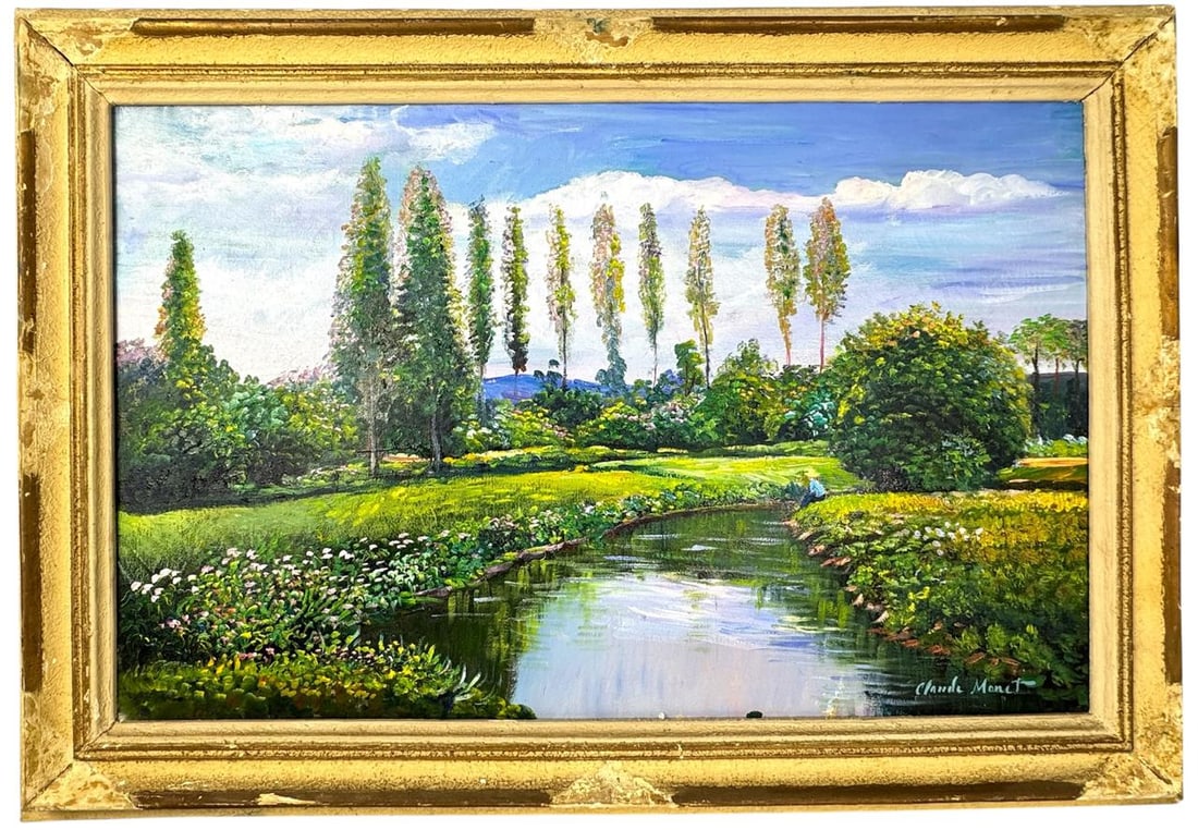 Claude Monet French (Oil on Canvas Painting) in the style of: Rendered in the style of Claude Monet. Technique: Oil on Canvas painting. Measures: 22.5" x 32.5" Inches aprox. Provenance: Private collection. "In the style of" means after the artist. The artwork is