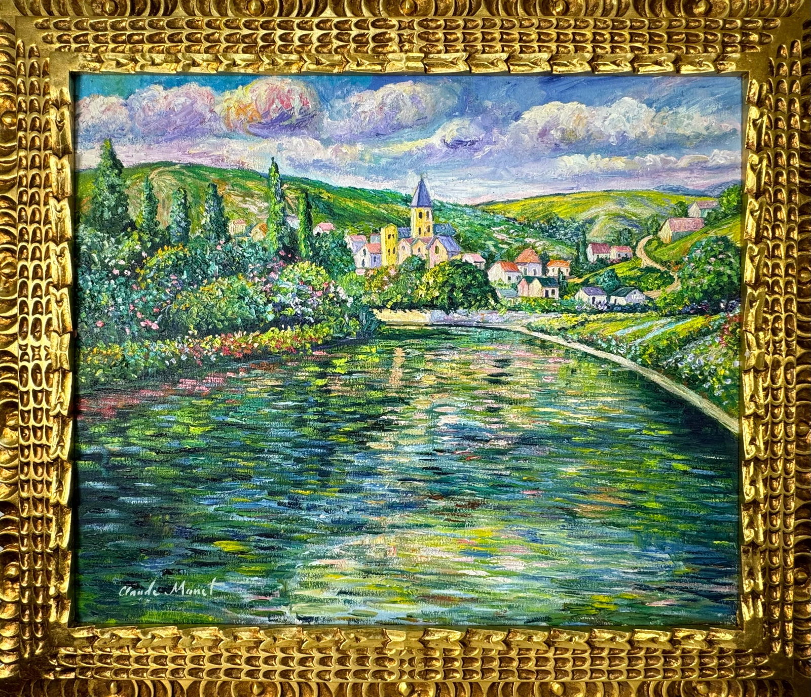 Claude Monet French (Oil on Canvas Painting) in the style of: Rendered in the style of Claude Monet. Technique: Oil on Canvas painting. Measures: 25" x 29" Inches aprox. Provenance: Private collection. "In the style of" means after the artist. The artwork is fra