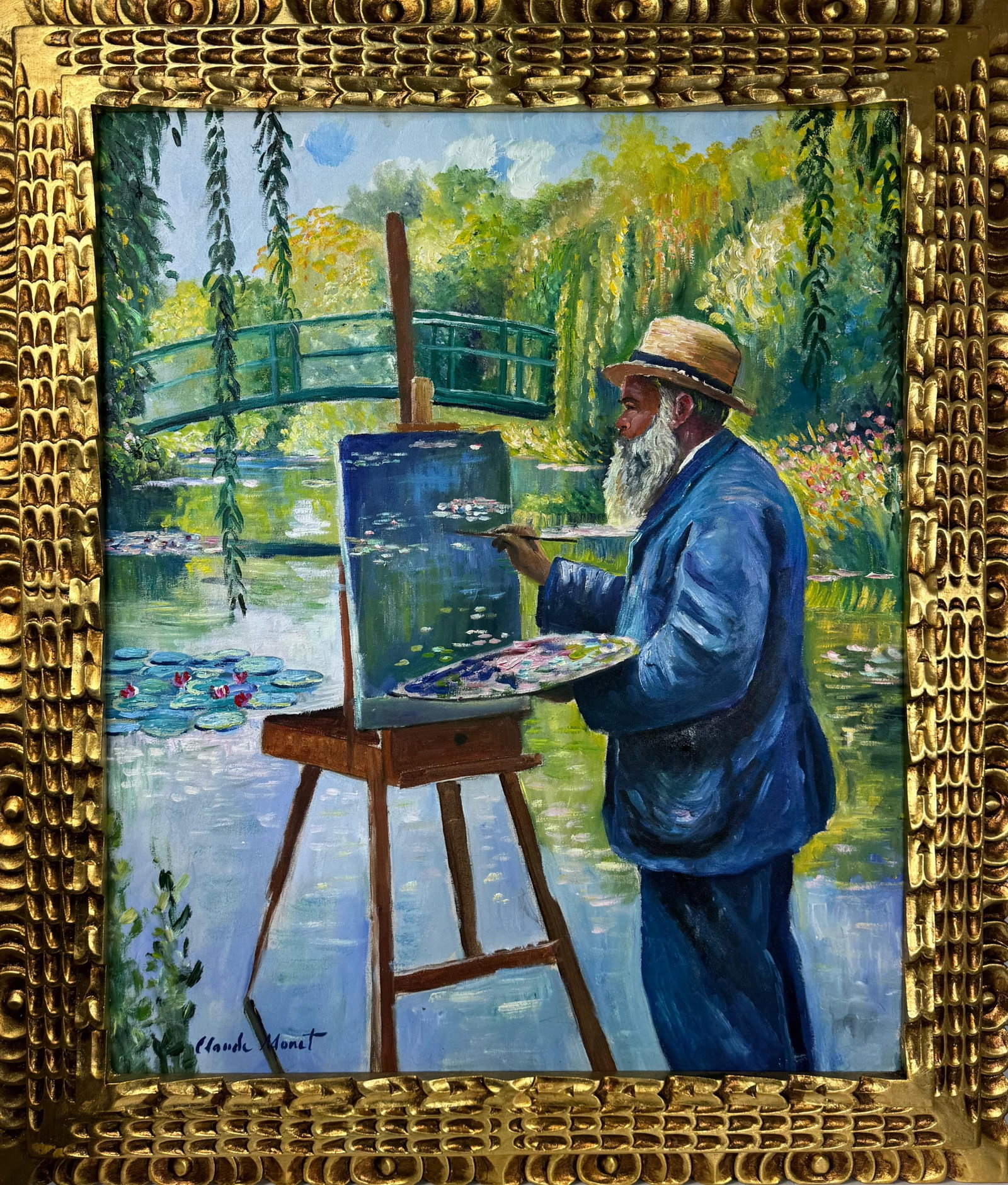Claude Monet French (Oil on Canvas Painting) in the style of: Rendered in the style of Claude Monet. Technique: Oil on Canvas painting. Measures: 25" x 29" Inches aprox. Provenance: Private collection. "In the style of" means after the artist. The artwork is fra