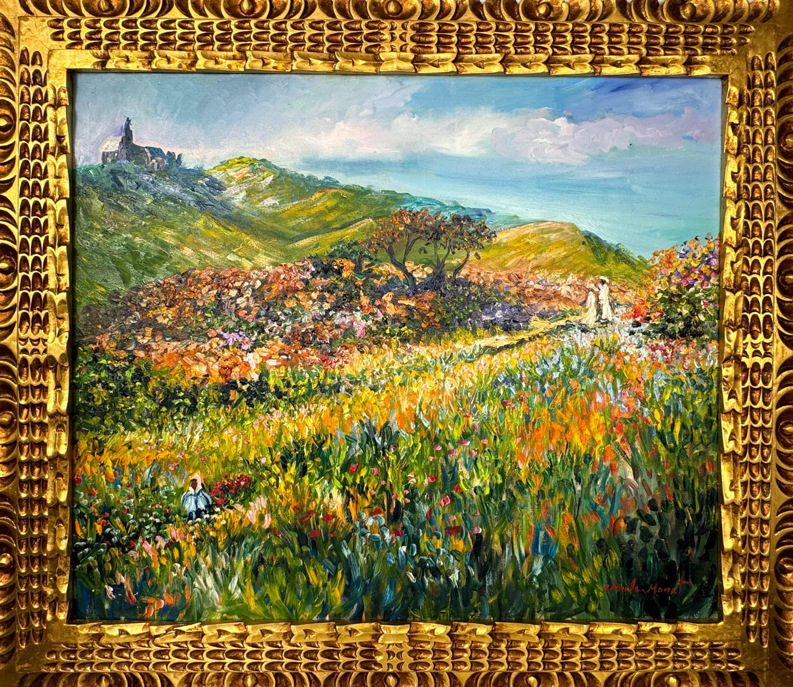 Claude Monet French (Oil on Canvas Painting) in the style of: Rendered in the style of Claude Monet. Technique: Oil on Canvas painting. Measures: 25" x 29" Inches aprox. Provenance: Private collection. "In the style of" means after the artist. The artwork is fra