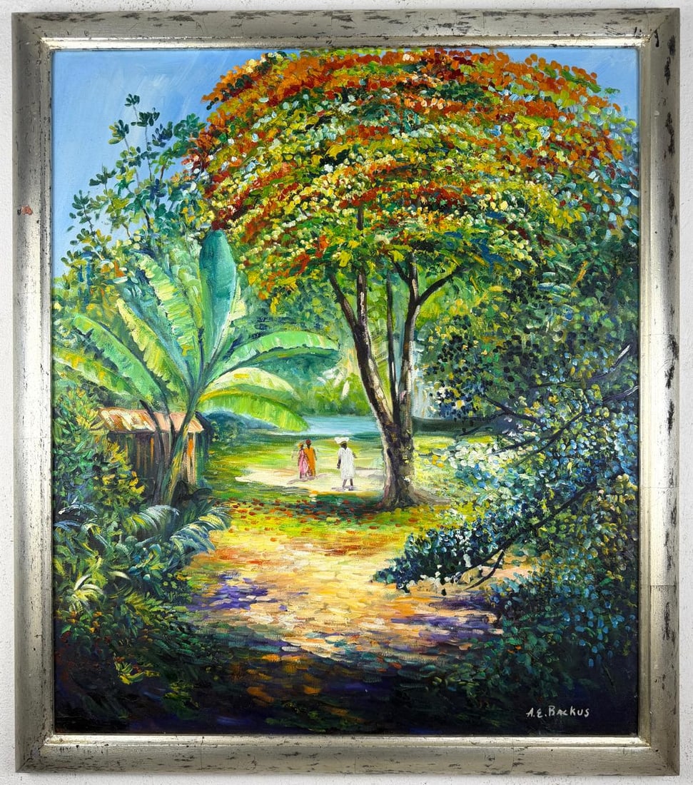 A. E. Backus (Oil on Canvas Painting) in the style of: Rendered in the style of A. E. Backus. Technique: Oil on Canvas painting. Measures: 26 x 30 Inches aprox. Provenance: Private collection. "In the style of" means after the artist. The artwork is frame
