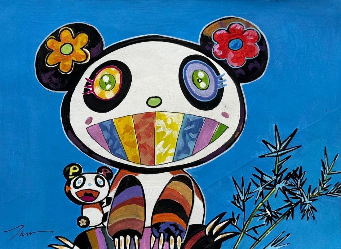 Takashi Murakami (Mixed media on Paper Painting) In the style of: Mixed media painting on paper, rendered in the style of Takashi Murakami. Measures: 8” x 11” Inches aprox. Provenance: Private Collection."In the style of" means after the artist. Murakami
