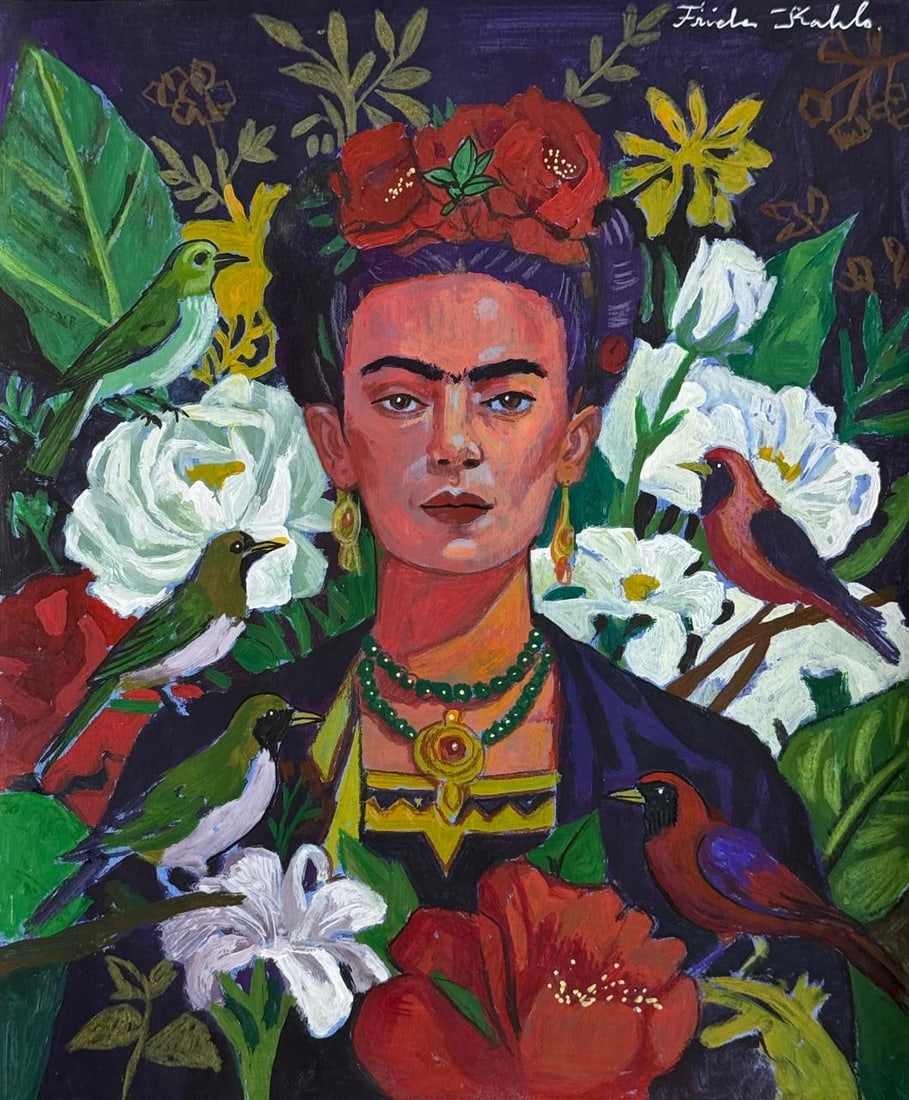 Frida Kahlo Mexican (Mixed media on Paper Painting) In the style of (1 of 4)