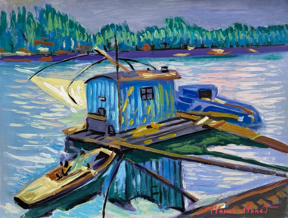 Claude Monet French (Mixed media on Paper Painting) In the style of: Mixed media painting on paper, rendered in the style of Claude Monet. Measures: 8.5” x 11” Inches aprox. Provenance: Private Collection."In the style of" means after the artist. Monet live
