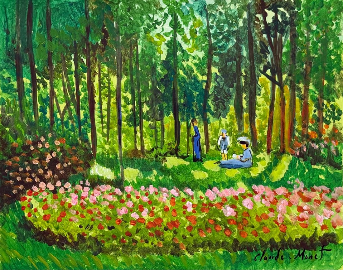 Claude Monet French (Mixed media on Paper Painting) In the style of: Mixed media painting on paper, rendered in the style of Claude Monet. Measures: 9” x 11” Inches aprox. Provenance: Private Collection."In the style of" means after the artist. Monet lived 