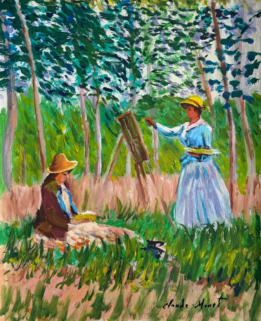 Claude Monet French (Mixed media on Paper Painting) In the style of: Mixed media painting on paper, rendered in the style of Claude Monet. Measures: 9” x 11” Inches aprox. Provenance: Private Collection."In the style of" means after the artist. Monet lived 