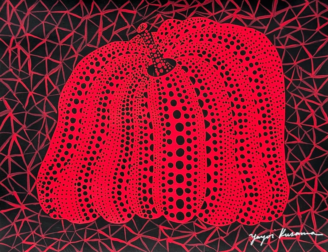 Yayoi Kusama (Mixed media on Paper Painting) In the style of: Mixed media painting on paper, rendered in the style of Yayoi Kusama. Measures: 8” x 10.5” Inches aprox. Provenance: Private Collection."In the style of" means after the artist. Kusama bor