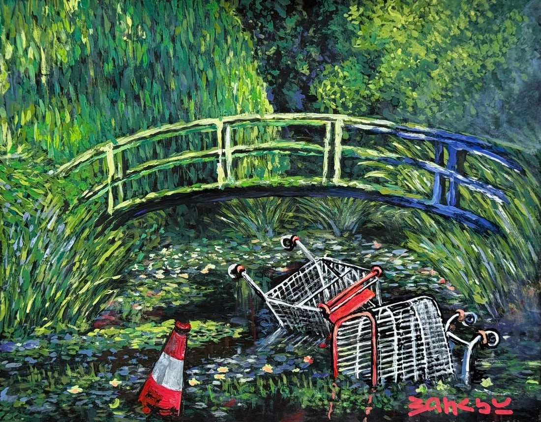 Banksy (Mixed media on Paper Painting) In the style of: Mixed media painting on paper, rendered in the style of Banksy. Measures: 8” x 10.5” Inches aprox. Provenance: Private Collection."In the style of" means after the artist. Banksy is the ps
