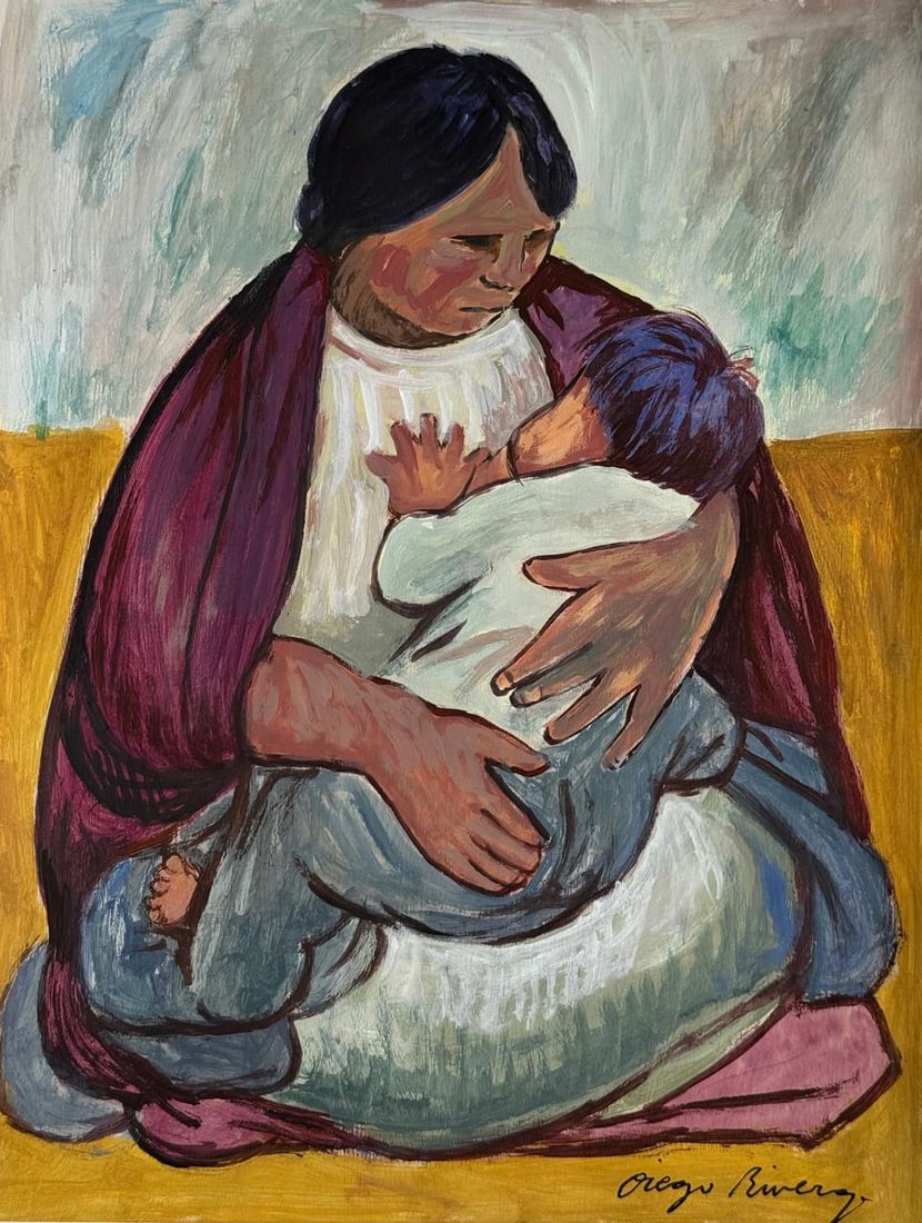 Diego Rivera (Mixed media on Paper Painting) In the style of (1 of 4)