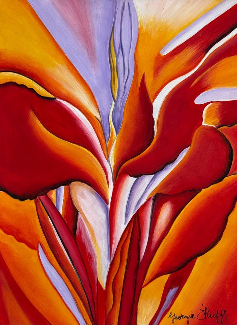 Georgia O'Keeffe (Mixed Media On Paper Painting) In the style of: Mixed media painting on paper, rendered in the style of Georgia O'Keeffe. Measures: 7.5” x 10” Inches aprox. Provenance: Private Collection. "In the style of" means after the artist. O'Kee