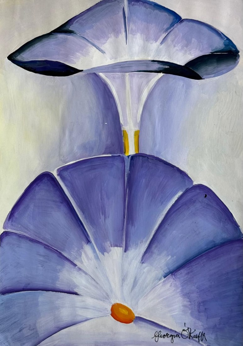 Georgia O'Keeffe (Mixed Media On Paper Painting) In the style of: Mixed media painting on paper, rendered in the style of Georgia O'Keeffe. Measures: 8.5” x 12” Inches aprox. Provenance: Private Collection. "In the style of" means after the artist. O'Kee