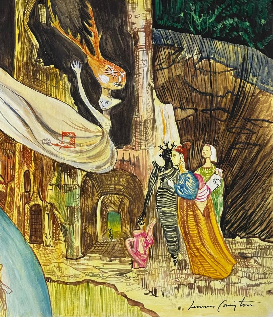 Leonora Carrington (Mixed Media On Paper Painting) In the style of (1 of 4)