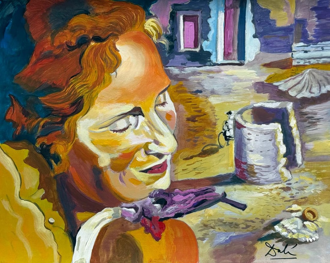 Salvador Dali Spanish (Mixed Media On Paper Painting) In the style of: Mixed media painting on paper,Rendered in the style of Salvador Dali. Measures: 8.5” x 11” Inches aprox. Provenance: Private Collection."In the style of" means after the artist. Dali lived