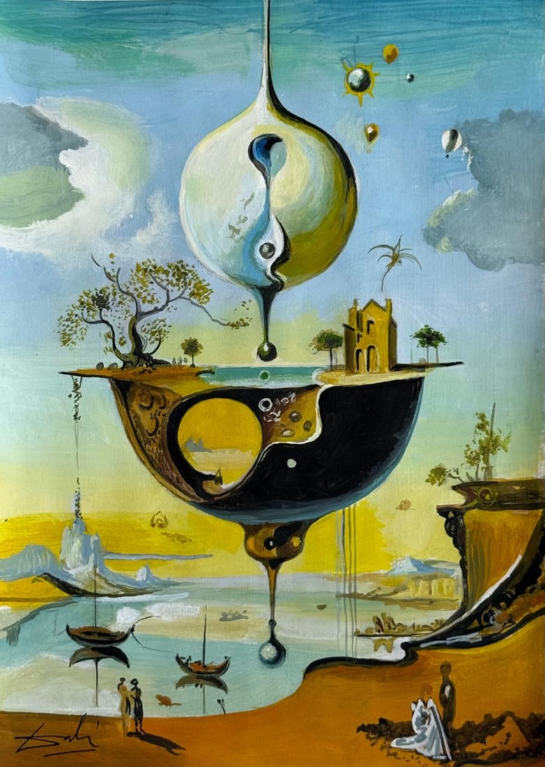 Salvador Dali Spanish (Mixed Media On Paper Painting) In the style of: Mixed media painting on paper,Rendered in the style of Salvador Dali. Measures: 8” x 11” Inches aprox. Provenance: Private Collection."In the style of" means after the artist. Dali lived b