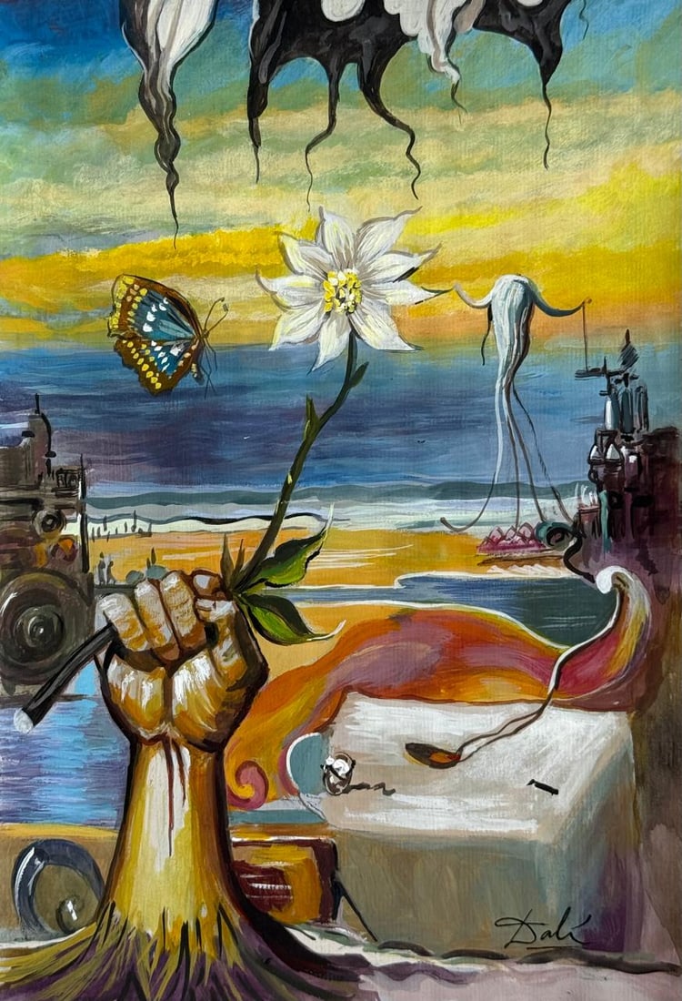 Salvador Dali Spanish (Mixed Media On Paper Painting) In the style of: Mixed media painting on paper,Rendered in the style of Salvador Dali. Measures: 8” x 11.5” Inches aprox. Provenance: Private Collection."In the style of" means after the artist. Dali lived