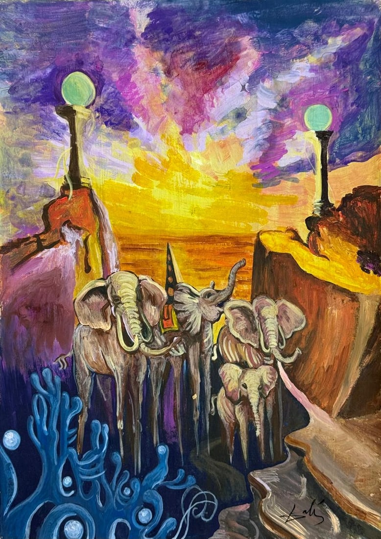Salvador Dali Spanish (Mixed Media On Paper Painting) In the style of: Mixed media painting on paper,Rendered in the style of Salvador Dali. Measures: 8” x 11.5” Inches aprox. Provenance: Private Collection."In the style of" means after the artist. Dali lived